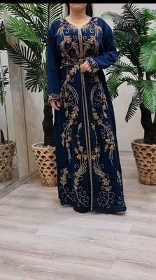nave blue Zari Stone Work Georgette Islamic Style Beads Embedded Partywear Kaftan Long Gown Evening wear Dubai kaftan 1