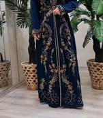 nave blue  Zari Stone Work Georgette Islamic Style Beads Embedded Partywear Kaftan Long Gown Evening wear Dubai kaftan
