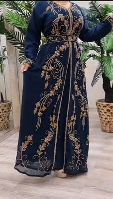 nave blue Zari Stone Work Georgette Islamic Style Beads Embedded Partywear Kaftan Long Gown Evening wear Dubai kaftan 2