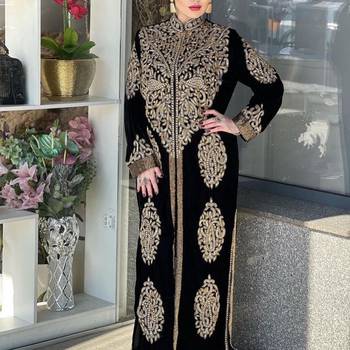 black Zari Stone Work Georgette Islamic Style Beads Embedded Partywear Kaftan Long Gown Evening wear Dubai kaftan 1