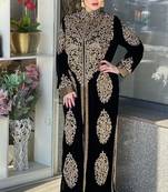 black Zari Stone Work Georgette Islamic Style Beads Embedded Partywear Kaftan Long Gown Evening wear Dubai kaftan