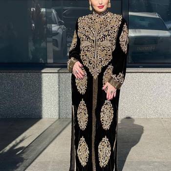 black Zari Stone Work Georgette Islamic Style Beads Embedded Partywear Kaftan Long Gown Evening wear Dubai kaftan 2