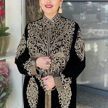 black Zari Stone Work Georgette Islamic Style Beads Embedded Partywear Kaftan Long Gown Evening wear Dubai kaftan 3