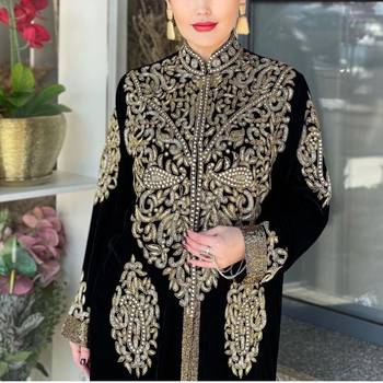 black Zari Stone Work Georgette Islamic Style Beads Embedded Partywear Kaftan Long Gown Evening wear Dubai kaftan 5