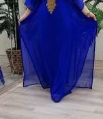 blue Zari Stone Work Georgette Islamic Style Beads Embedded Partywear Kaftan Long Gown Evening wear Dubai kaftan