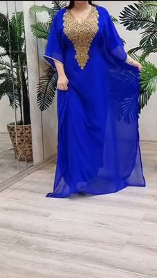 blue Zari Stone Work Georgette Islamic Style Beads Embedded Partywear Kaftan Long Gown Evening wear Dubai kaftan 2