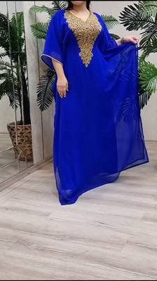 blue Zari Stone Work Georgette Islamic Style Beads Embedded Partywear Kaftan Long Gown Evening wear Dubai kaftan 3