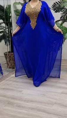 blue Zari Stone Work Georgette Islamic Style Beads Embedded Partywear Kaftan Long Gown Evening wear Dubai kaftan 4