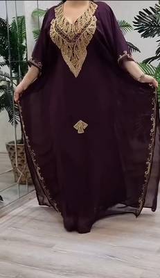 wine Zari Stone Work Georgette Islamic Style Beads Embedded Partywear Kaftan Long Gown Evening wear Dubai kaftan 1