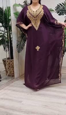 wine Zari Stone Work Georgette Islamic Style Beads Embedded Partywear Kaftan Long Gown Evening wear Dubai kaftan 2