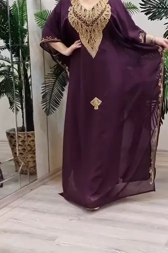 wine Zari Stone Work Georgette Islamic Style Beads Embedded Partywear Kaftan Long Gown Evening wear Dubai kaftan