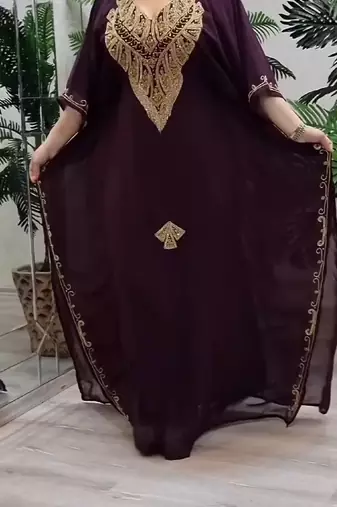 wine Zari Stone Work Georgette Islamic Style Beads Embedded Partywear Kaftan Long Gown Evening wear Dubai kaftan