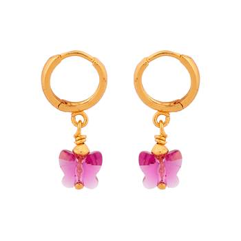 Golden earrings with SWAROVSKI Fuchsia butterfly 8 mm one gram gold 3