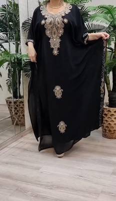 black Zari Stone Work Georgette Islamic Style Beads Embedded Partywear Kaftan Long Gown Evening wear Dubai kaftan 1