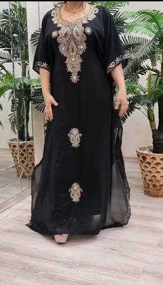 black Zari Stone Work Georgette Islamic Style Beads Embedded Partywear Kaftan Long Gown Evening wear Dubai kaftan 2