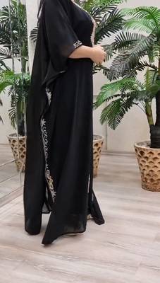 black Zari Stone Work Georgette Islamic Style Beads Embedded Partywear Kaftan Long Gown Evening wear Dubai kaftan 3