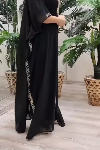 black Zari Stone Work Georgette Islamic Style Beads Embedded Partywear Kaftan Long Gown Evening wear Dubai kaftan