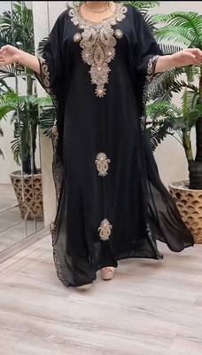 black Zari Stone Work Georgette Islamic Style Beads Embedded Partywear Kaftan Long Gown Evening wear Dubai kaftan 4