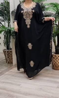 black Zari Stone Work Georgette Islamic Style Beads Embedded Partywear Kaftan Long Gown Evening wear Dubai kaftan 5