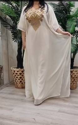 White Georgette Embroidered Zari Work Kaftan 1