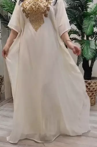 White Georgette Embroidered Zari Work Kaftan