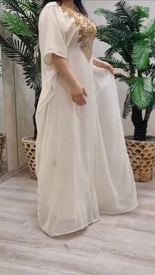 White Georgette Embroidered Zari Work Kaftan 3