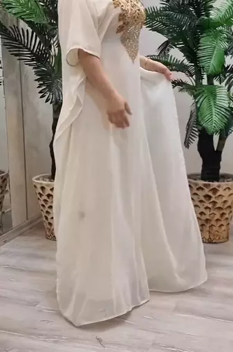 White Georgette Embroidered Zari Work Kaftan