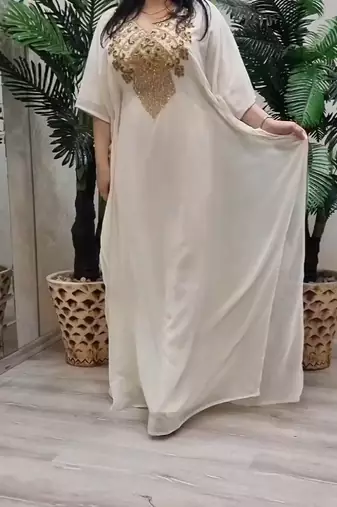 White Georgette Embroidered Zari Work Kaftan