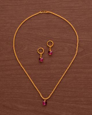 Gold SHORT chain and earrings set with Swarovski Fuchsia butterfly one gram gold 2