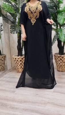 black Zari Stone Work Georgette Islamic Style Beads Embedded Partywear Kaftan Long Gown Evening wear Dubai kaftan 1