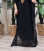 black Zari Stone Work Georgette Islamic Style Beads Embedded Partywear Kaftan Long Gown Evening wear Dubai kaftan
