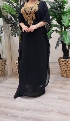 black Zari Stone Work Georgette Islamic Style Beads Embedded Partywear Kaftan Long Gown Evening wear Dubai kaftan 2
