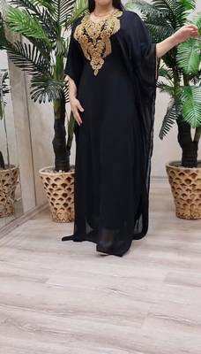 black Zari Stone Work Georgette Islamic Style Beads Embedded Partywear Kaftan Long Gown Evening wear Dubai kaftan 3