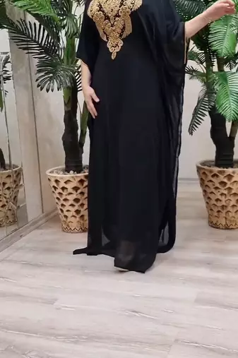 black Zari Stone Work Georgette Islamic Style Beads Embedded Partywear Kaftan Long Gown Evening wear Dubai kaftan