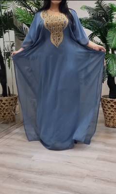 grey Zari Stone Work Georgette Islamic Style Beads Embedded Partywear Kaftan Long Gown Evening wear Dubai kaftan 2