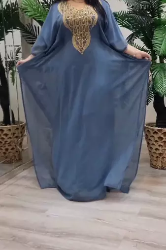 grey Zari Stone Work Georgette Islamic Style Beads Embedded Partywear Kaftan Long Gown Evening wear Dubai kaftan