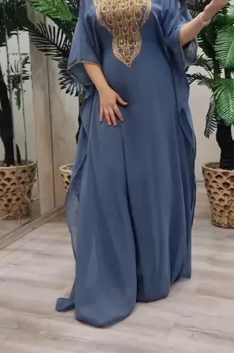 grey Zari Stone Work Georgette Islamic Style Beads Embedded Partywear Kaftan Long Gown Evening wear Dubai kaftan