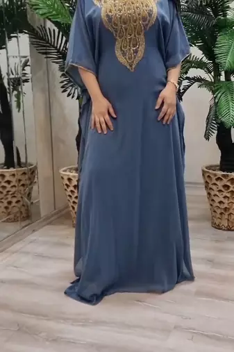 grey Zari Stone Work Georgette Islamic Style Beads Embedded Partywear Kaftan Long Gown Evening wear Dubai kaftan