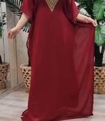  maroon Stone Work Georgette Islamic Style Beads Embedded Partywear Kaftan Long Gown Evening wear Dubai kaftan