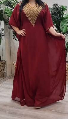  maroon Stone Work Georgette Islamic Style Beads Embedded Partywear Kaftan Long Gown Evening wear Dubai kaftan 2