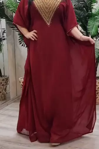  maroon Stone Work Georgette Islamic Style Beads Embedded Partywear Kaftan Long Gown Evening wear Dubai kaftan
