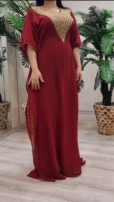  maroon Stone Work Georgette Islamic Style Beads Embedded Partywear Kaftan Long Gown Evening wear Dubai kaftan 3