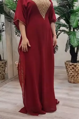  maroon Stone Work Georgette Islamic Style Beads Embedded Partywear Kaftan Long Gown Evening wear Dubai kaftan