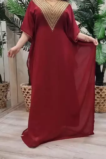  maroon Stone Work Georgette Islamic Style Beads Embedded Partywear Kaftan Long Gown Evening wear Dubai kaftan