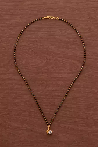 Black beads short mangalsutra with diamond pendant one gram gold