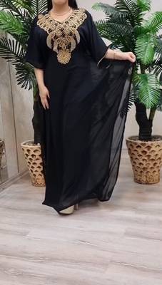 black Zari Stone Work Georgette Islamic Style Beads Embedded Partywear Kaftan Long Gown Evening wear Dubai kaftan 1