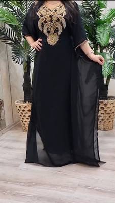 black Zari Stone Work Georgette Islamic Style Beads Embedded Partywear Kaftan Long Gown Evening wear Dubai kaftan 2