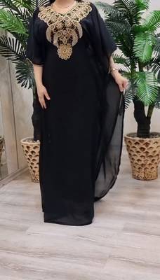 black Zari Stone Work Georgette Islamic Style Beads Embedded Partywear Kaftan Long Gown Evening wear Dubai kaftan 3