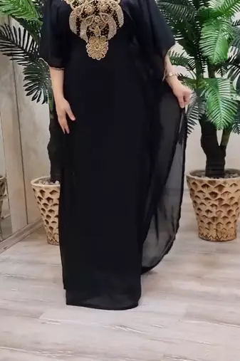 black Zari Stone Work Georgette Islamic Style Beads Embedded Partywear Kaftan Long Gown Evening wear Dubai kaftan