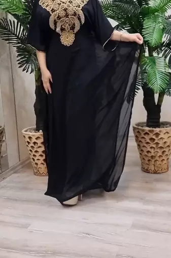 black Zari Stone Work Georgette Islamic Style Beads Embedded Partywear Kaftan Long Gown Evening wear Dubai kaftan